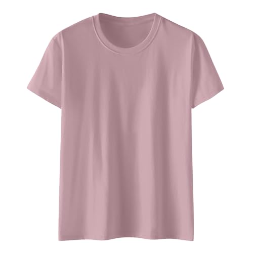 Camiseta genérica holgada e informal de manga corta y cuello redondo para mujer, color sólido, colección Primavera y verano, camiseta personalizable, rosa, XL