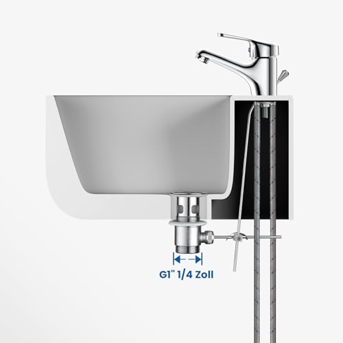 Auralum Wasserhahn Bad mit Zugstange, Einhebel-Waschtischarmatur mit Ablaufgarnitur, Chrom Einhandmischer Waschbecken Armatur Badarmatur Mischbatterie Waschtischmischer für Badezimmer