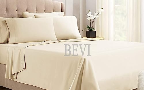 Image of BEVI - Home Premium Solid Plain Single Bedsheet with 1 Pillow Cover 300 TC Microfiber for Single Bed | Size (60 inch x 90 inch) Ivory