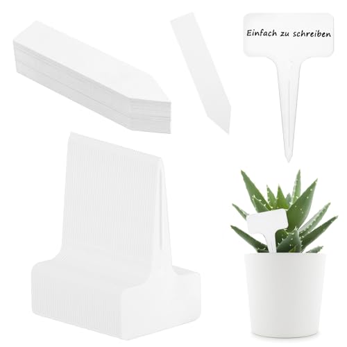 Pflanzenschilder, Plastik Pflanzenschilder zum beschriften, Wetterfest T-Form Beschriften Stecketiketten für Draussen,Garten Pflanzenmarker, Saatgut Beschriftungsschilder (100 Weiß - 2 Stil)