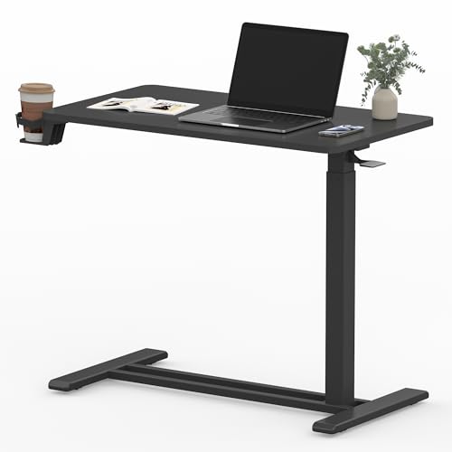 Flexispot H7B-3218 Mobile Standing Desk With Wheels Pneumatic Laptop Desk Rolling Computer Cart Movable Height Adjustable Small Sit Stand Desk Computer Workstations Home Use(31.5 Inch W X 17.7 Inch D cover