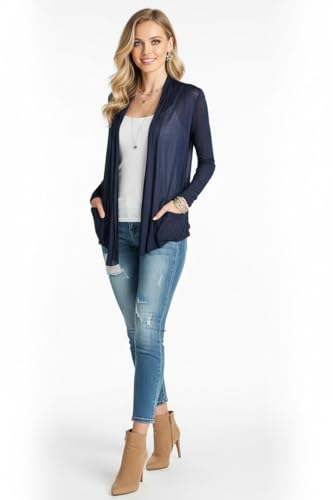 Image of ToBeInStyle Womens Open Front Long Sleeve Lightweight Asymmetrical Draped Cardigan with Side Pockets