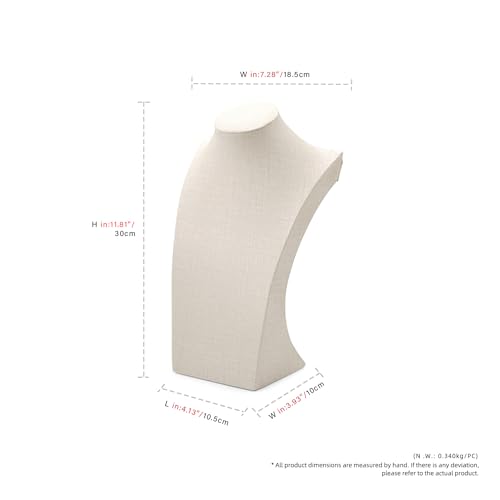 White Leather Jewelry Bust Necklace Display Stand Trade Show Jewelry Holder With Linen Texture Necklace Holder Stand Jewelry Display Mannequin H11.8'' (White)