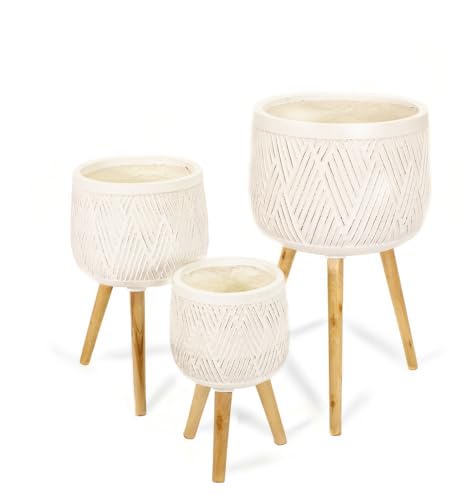 NATINDESIGN Blumentopf mit Beinen Vintage Weiß 3er Set | In- und Outdoor | Blumentopf mit Füßen Weiß | Echtholz Beine und Fibreclay Blumenkübel (3er Set) NATINDESIGN Blumentopf mit Beinen Vintage Weiß 3er Set | In- und Outdoor | Blumentopf mit Füßen Weiß | Echtholz Beine und Fibreclay Blumenkübel (3er Set)