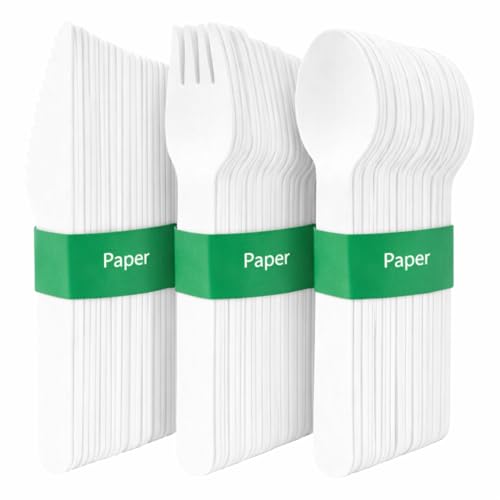 Table Kind 120 x Besteckset aus Papier in großen Mengen biologisch abbaubar Gabeln Messer Löffel Utensilien perfekt für Geburtstagspartys Camping Reisen Grillabende Catering