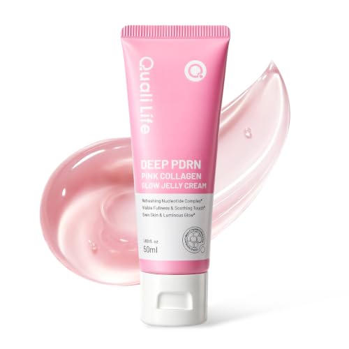 QualiLife PDRN Pink Collagen Jelly Cream — Salmon DNA Hydrating & 5% Niacinamide Dual Texture Moisturizer for Firmness, Elasticity, Wrinkle Care Barrier Repair & Glass Glow Skin, 50ml/1.69 fl.oz