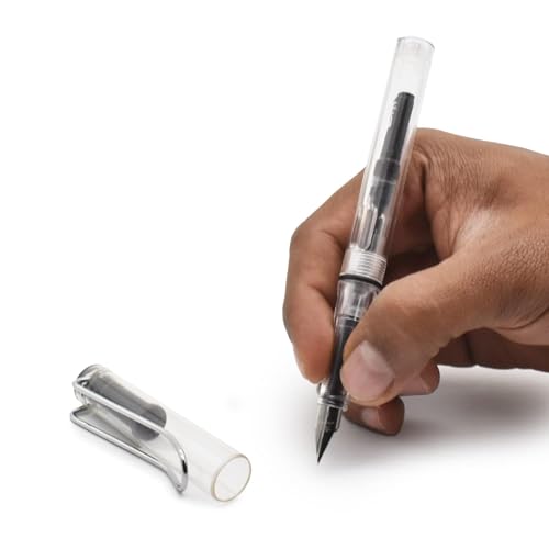 Image of Art Ranger White Transparent Fountain Ink Pen With Ink Converter Pump | Clear Transparent Body Fountain Pen with Fine Nib(0.5mm) | Zero Ink Leakage Smooth Writing Ink Pen