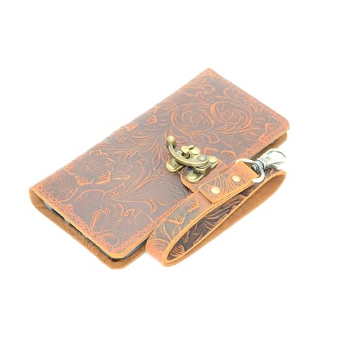 JJNUSA Compatible with Google Pixel 8 pro Handmade Genuine Distressed Leather Wallet Case Flip Cover with Wristlet Brown