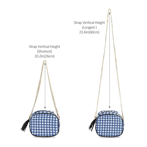 Crossbody Shoulder Bag Tassel Purse Blue & White Gingham PU leather Small Handbag Fashion Evening Clutch with Chain4