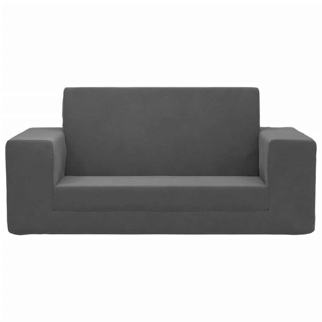 vidaXL Sofá Cama de Niños 2 Plazas, Sillón con Reposabrazos, Mini Sofá Infantil, Sofá Cama para Dormitorio Sala de Juegos, Felpa Suave Gris Antracita