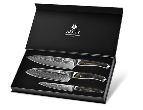 ASETY Damascus Knife Set 3 PCS: Ultra-Sharp Professional Chef Knife Set, Japanese Kitchen Knives with VG10 Steel Core, Full Tang Resin Handle, Elegant Box for Men Women, Fathers day by ASETY - Image 9