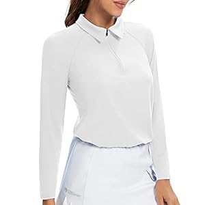 Women's White Golf Shirt Moisture Wicking Long Sleeve Shirt Half Zip Pullover Athletic（White,M