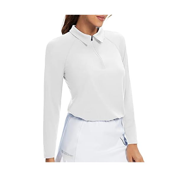 Soneven-Womens-Golf-Shirt-Moisture-Wicking-Long-Sleeve-Shirt-Half-Zip-Pullover-Athletic Women's White Golf Shirt Moisture Wicking Long Sleeve Shirt Half Zip Pullover Athletic(White,M
