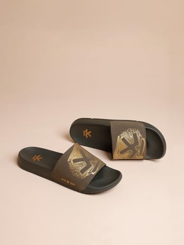 Image of WROGN Men's Anti-slip Sliders | Lightweight EVA Sole | | Gold HD Print