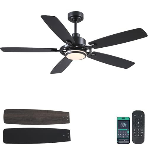 54' Black Ceiling Fans with Lights and Remote,Modern Led Ceiling Fans with Quiet DC Motor, Dimmable 6 Speeds Reversible for Living Room Patio Kitchen