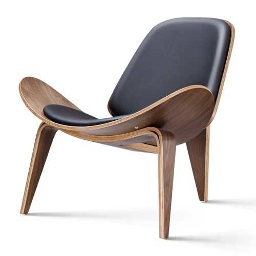 Furgle Mid Century Modern Shell Lounge Chair, PU Leather, Tripod