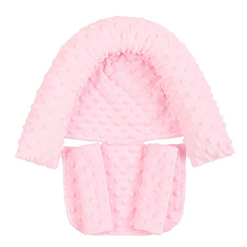 Image of NICEYST Baby Car Seat Head Support Pillow and Strap Covers, Newborn Infant Soft Headrest Neck Cushion for Carseat, Stroller, Bouncer, Swing (Pink)