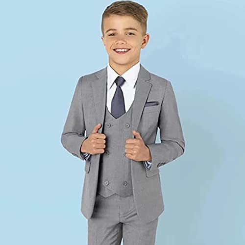 Boy Suit 3 Piece Colorful Formal Kids Tuxedo Slim Fit Dresswear Jacket Vest Pants Set Light Pink #TOP5