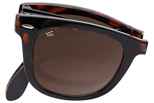 Foldies Polarized Folding Sunglasses – Scratch Resistant Lens Coating – Collapsible Frame – Premium Leather Case – Stylish Design with an Easy to Carry Twist–Classics(Tortoise Shell - Gradient Brown)