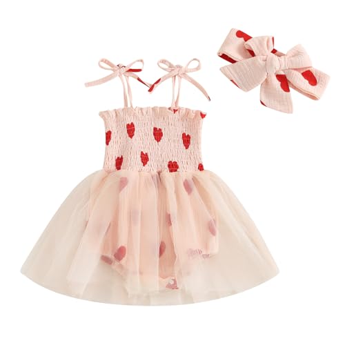 Baby Girl Valentines Day Outfit Love Sleeveless Halter Tulle Tutu Romper Dress My First Valentines Day Onesie (Pink Love, 6-12 Months)