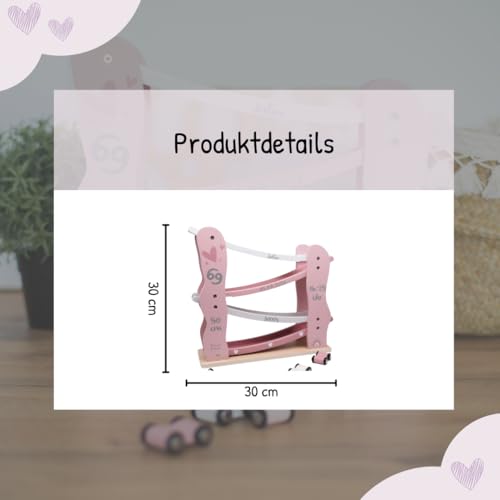 KIDSLINO Kugelbahn inkl. Autos rosa - personalisierbar I Geschenk zur Geburt & Taufe I Handmade Holzspielzeug Ab 18 Monaten I Personalisierte Geschenke Baby I Rennbahn mit Name & Geburtsdaten