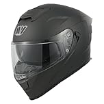 MY Motorcycle Full Face Helmet, ECE 22.06 Approved, Adult Street Bike Helmet with Inner Sun Visor, High Density EPS (Matte Titanium, L)