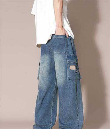 Men's Summer Lyocell Cargo Jeans Lightweight Cooling Straight Denim Pants Big Size Wide Leg Baggy Trousers4