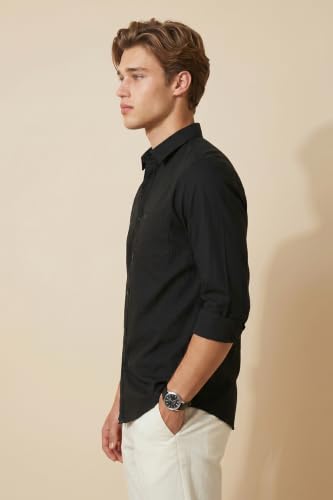 Image of Peter England Men's Slim Fit Full Sleeve Cotton Solid Casual Shirt with Pocket