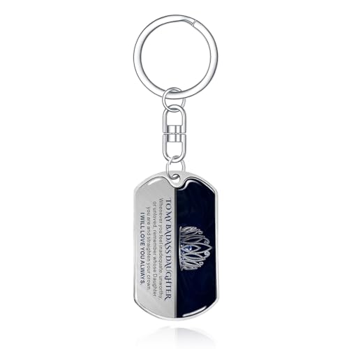 COMTRUDE to My Badass Daughter Son Keychain from Mom Dad Keepsake Dog Tag To My Badass Granddaughter Keyring Birthday Gifts D-silver