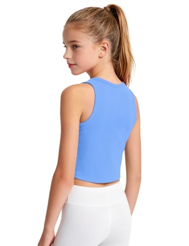 Image of JOCMIC Girls Athletic Tank Tops, Ribbed High Neck Sleeveless Cropped Top | Stretchy Ribbed Fabric, Modest High Neck Cut, Well-Made and Wash Resistant, Suitable for Dance, Gym and Daily