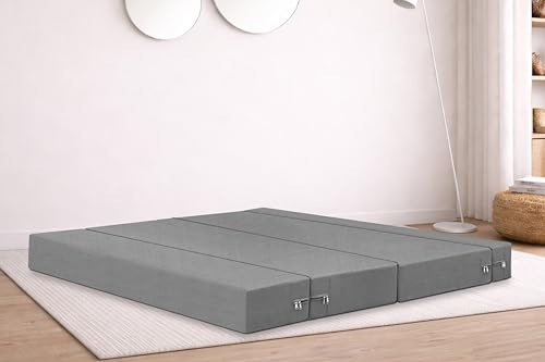 Image of Rosebell Three Seater Foldable Sofa Cum Bed (5x6 Feet) ? Jute Fabric, Washable Removable Cover, Includes Cushion | Space Saving Convertible Sofa Bed for Home, Office & Guests - Grey