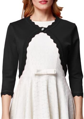 3/4 Sleeves Knit Cardigan Shrug for Women Office Black,S AF1062-2