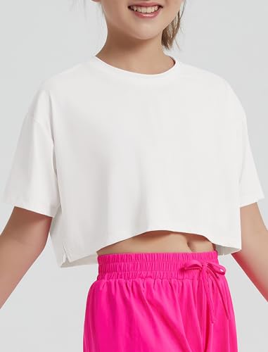 Image of EXARUS Girls Athletic Shirts Quick Dry Workout Split Back Crop Tops 6-14Y