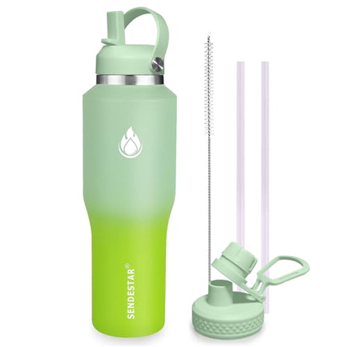 Image of SENDESTAR SENDESTAR 40oz Stainless Steel Water Bottle(Cold for 48 Hrs, Hot for 24 Hrs),Double Wall Vacuum Insulated Bottle with Straw Lid, Spout Lid and Flex Cap, Fit in Any Car Cup Holder