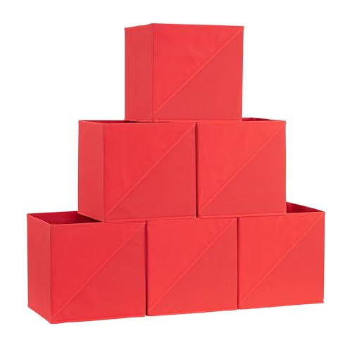Cubes de rangement pliables en tissu rouge avec poignée diagonale | Household Essentials
