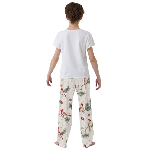 Cardinal Bird Spruce Branch Boys Long Pants Soft Trousers Elastic Waist Kids Lounge Bottoms with Pockets S-XL3
