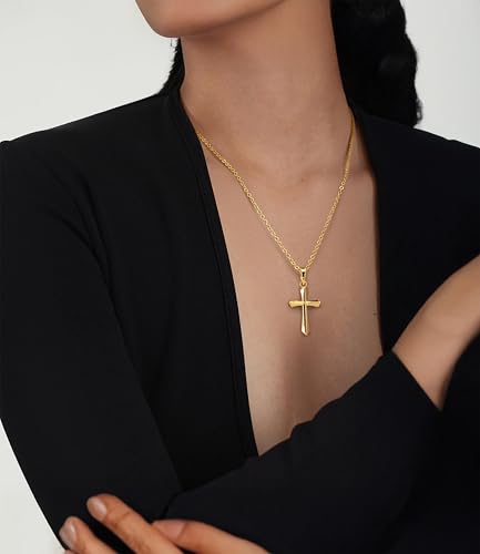 Cross Necklace for Women Gold Cross Necklaces for Women 14K Gold Crosses Pendant Necklaces for Womens Simple Lines Outline Elegant Shape Womens Crosses Chain Necklace4