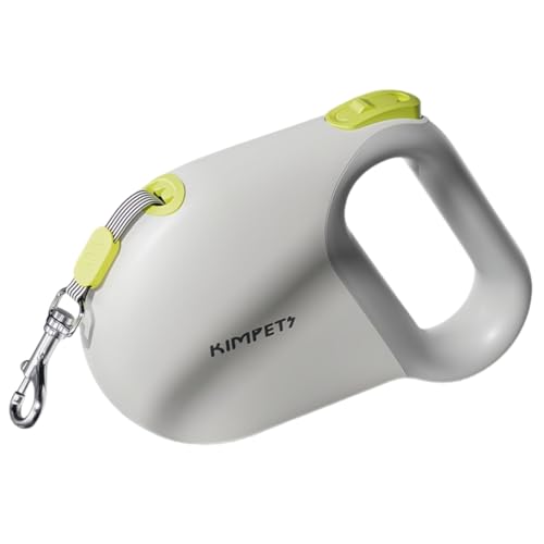 Vlwm 犬用伸縮リード 荷重 30kg 対応 5M 自動巻き取り 片手操作(ブレーキ・ロック・一時停止) 強力耐用ナイロン 反射ロープ 軽量 小型犬・中型犬・大型犬 散歩・アウトドアアクティビティ用 (ホワイト)