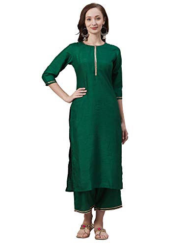 Image of INDO ERA Women's Polyester Solid Straight Kurta with Palazzo Set(IE00KS9GN1886)
