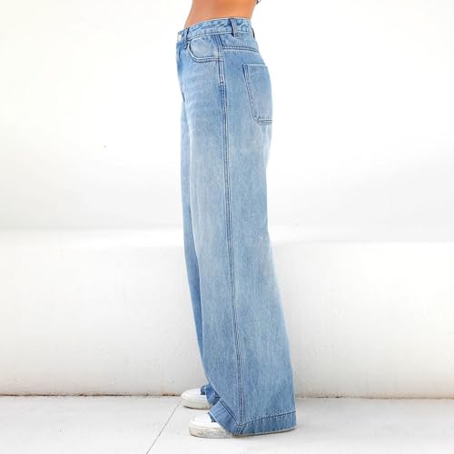 Women Distressed Straight Leg Jeans Boyfriend High Waited Baggy Sweatpants Y2K Streetwear Denim Pants with Pocket4