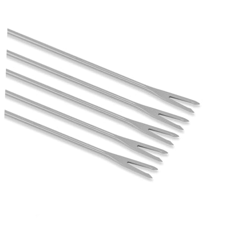 Mikikit Barbecue Tools Set 6 Stainless Steel Forks Wooden Handle Heat Resistant for Sausages Hot Dogs Vegetables