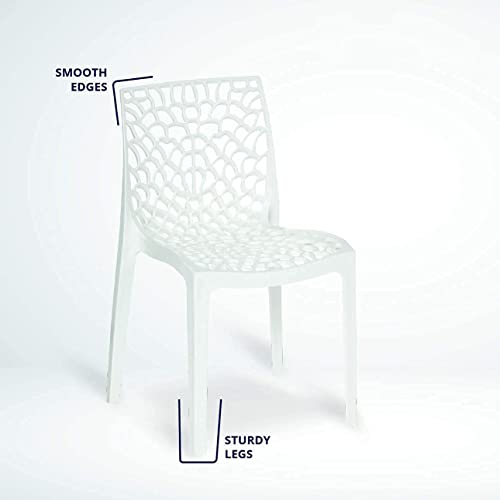 Image of activa Web Designer Plastic Chair for Home, Office and Restaurant and Cafe|Armless Chair for Dining Room| Heavy Duty Outdoor Plastic Chair | Designer Balcony Chair (White, Set of 2)