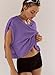 Kumufenc Womens Oversized Tshirts Open Back Batwing Sleeve Gym Shirts Boat Neck Slouchy Tees Workout Athletic Top(Purple,S)