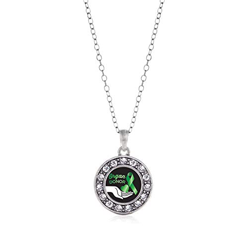 Inspired Silver - Organ Donor Charm Necklace For Women - Silver Circle Charm 18 Inch Necklace With Cubic Zirconia Jewelry #TOP23