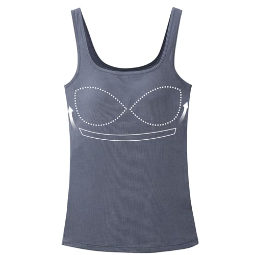 Women Slim Fit Ribbed Tank Top with Padded Bra Cup Padded Sleevless Cami Shirt Top Sports Basic Knit Tee Top Morandi Blue XL