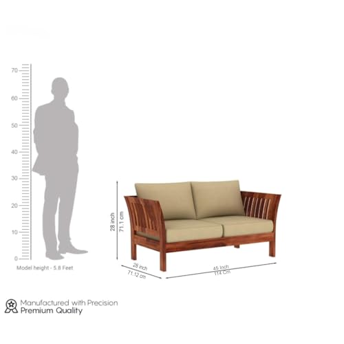 Image of Sheesham Wood 2 Seater Sofa Set for Living Room Bedroom Home Wooden 2 Seater Sofa Set Furniture for Office Guest Room (Honey Finish)
