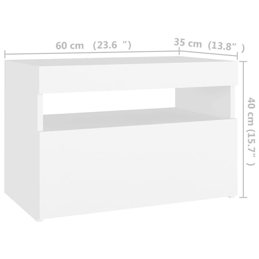 vidaXL 2X Mesita de Noche y Luces LED Aparador Auxiliar Armario Cama Dormitorio Habitación Organizador Almacenamiento Blanco 60x35x40 cm