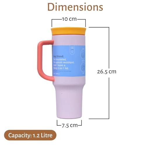 Image of 1200ml Stainless Steel Tumbler with Lid & Straw - Vacuum Insulated Travel Cup - Hot & Cold Drinks Up to 12 Hours - Spill-Resistant, Durable Mug for Gym, Office, Commute (Misty Rose)