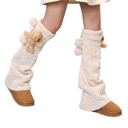Warm Cable Knit Leg Warmers Drawstring Footless Long Socks For Women Girl Fairycore Plush Rabbits Bear Dolls Boot Covers Flar