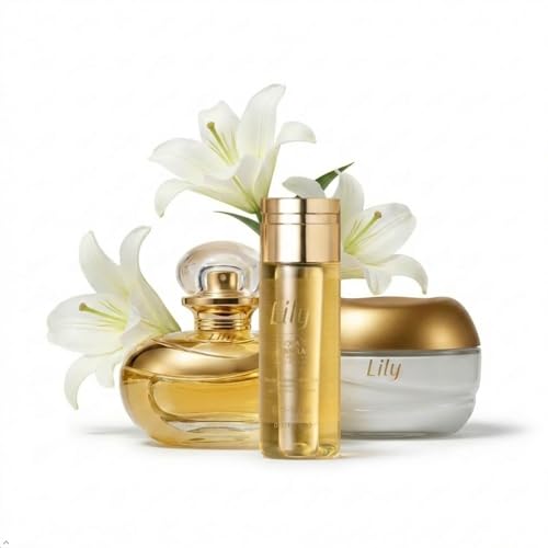 O Boticário Lily Set Regalo Perfume y Cuidado de la Piel con 3 Productos | Crema Hidratante Corporal 250g, Aceite Corporal Perfumado 150ml y Eau de Parfum EDP 75ml